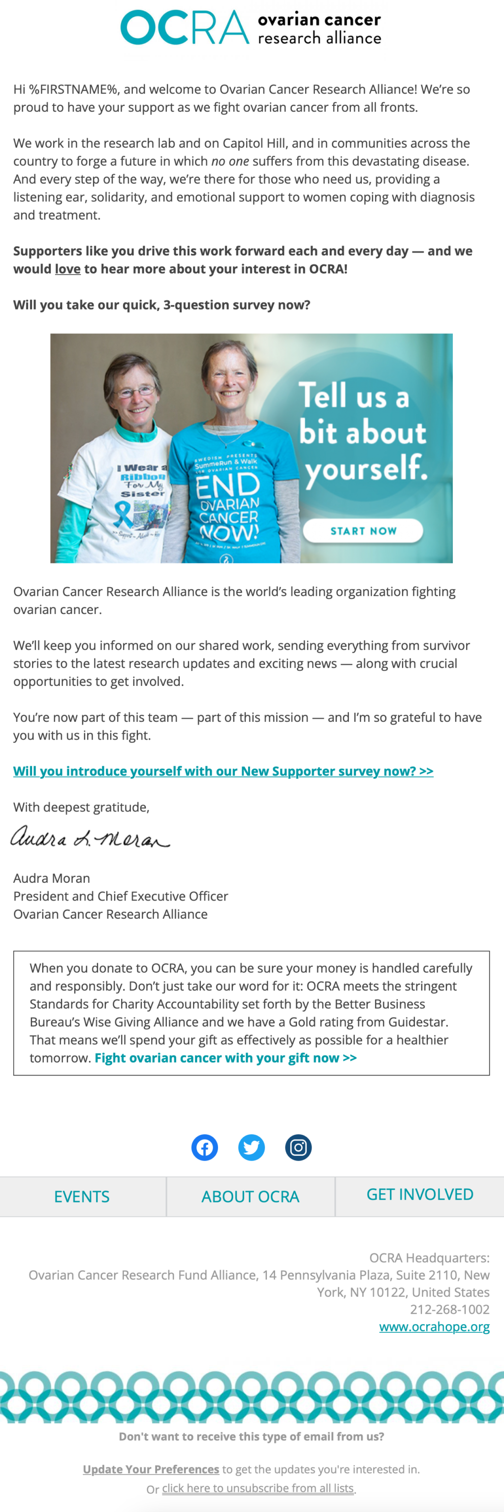 Ovarian Cancer Research Alliance // Fundraising Emails From Global Charities, Nonprofit Organizations and NGOs 