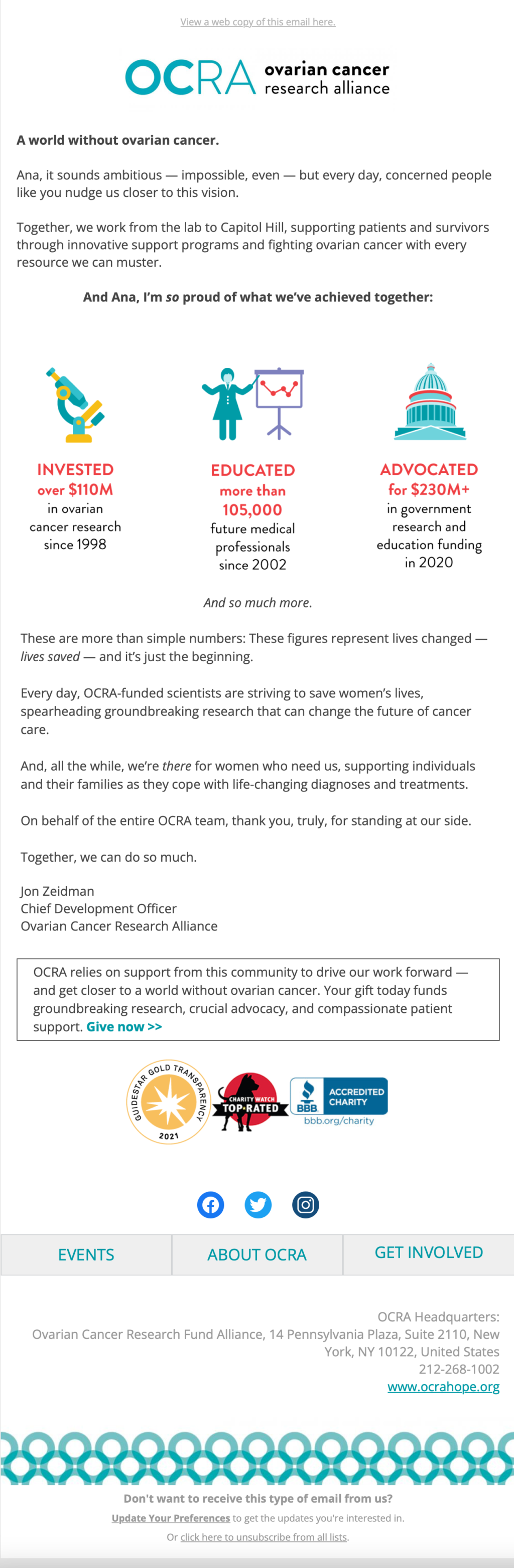 OCRA // Fundraising Emails From Global Charities and NGOs