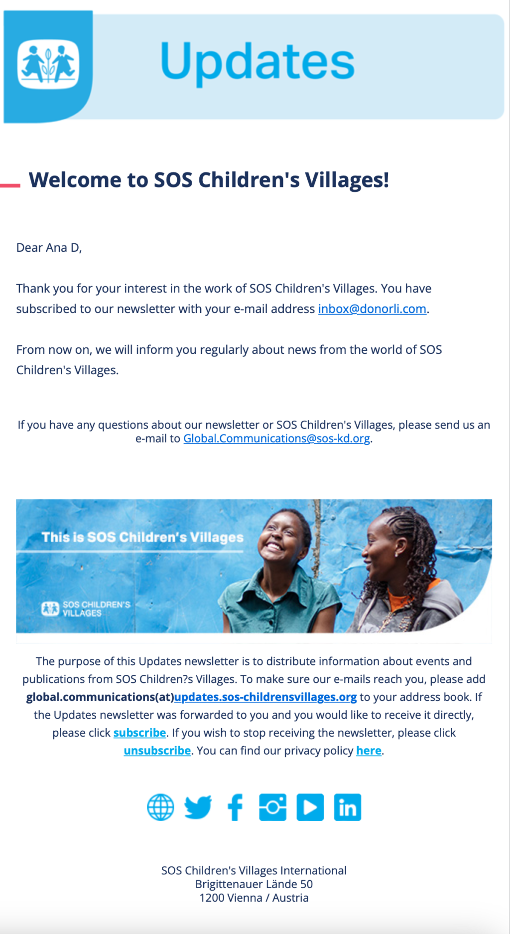 SOS Children's Villages // Fundraising Emails From Global Charities and NGOs
