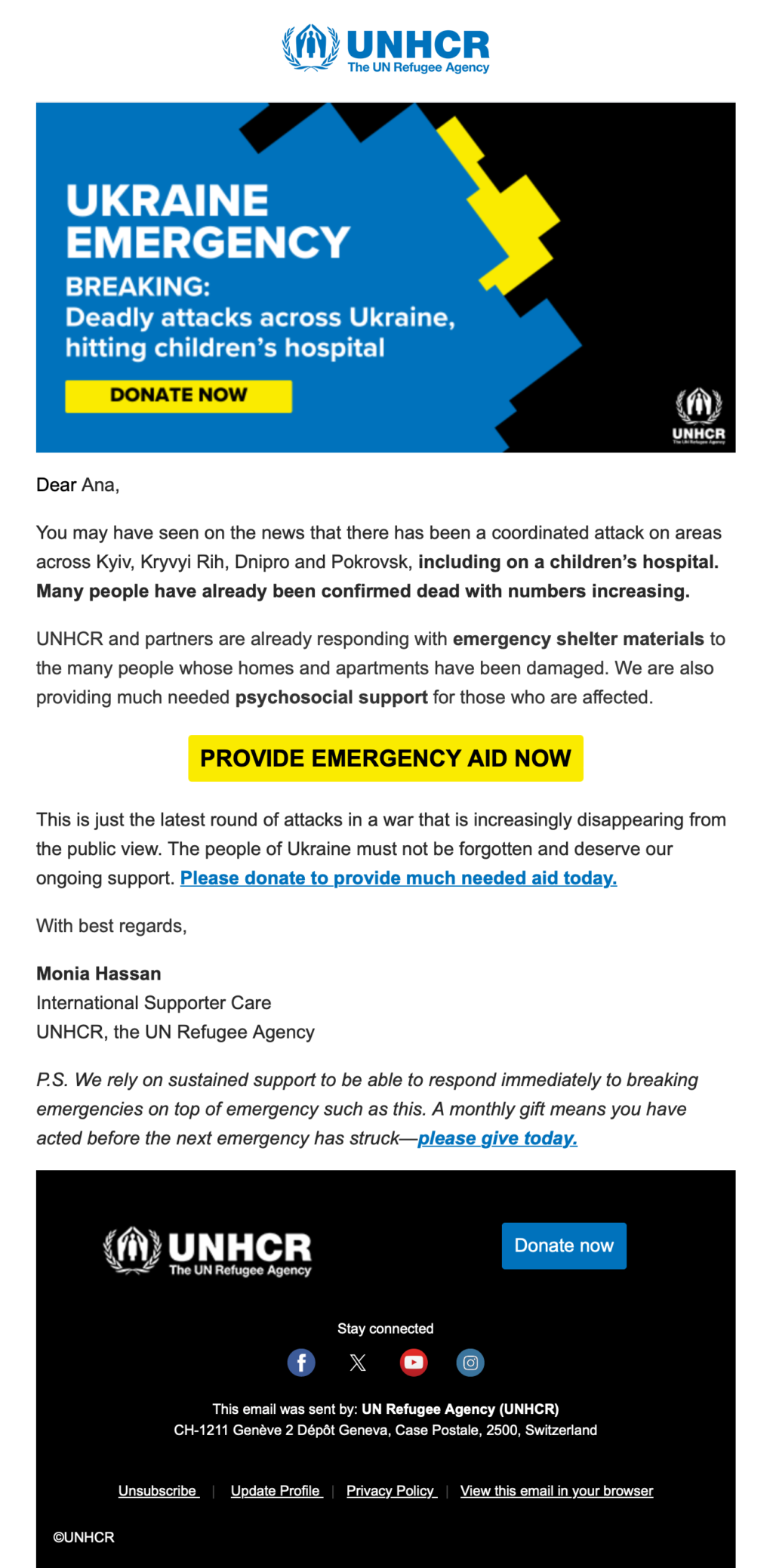 UNHCR // Fundraising Emails From Global Charities, Nonprofit Organizations and NGOs 