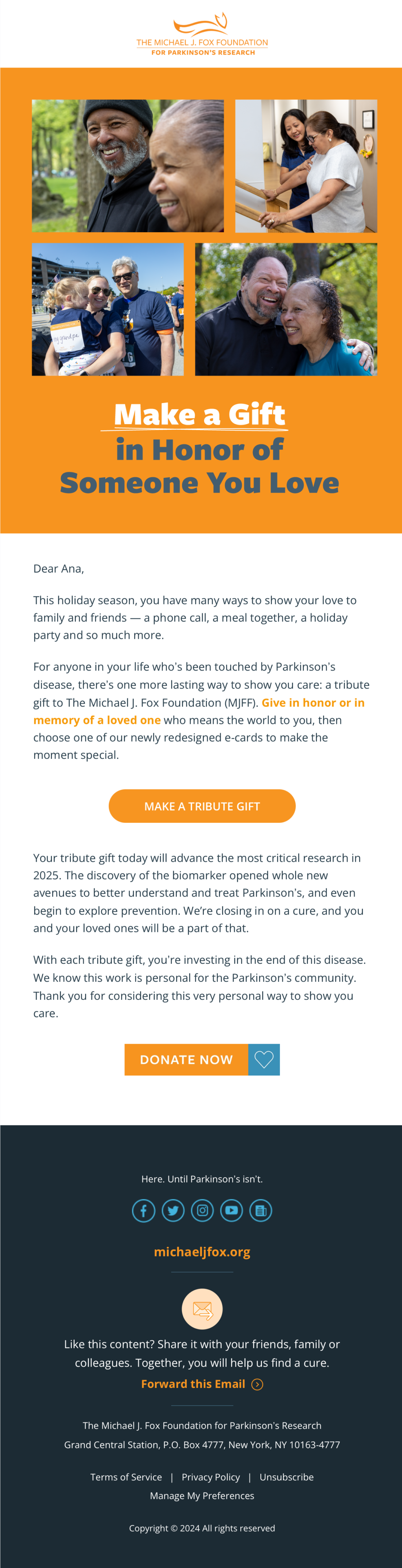 The Michael J. Fox Foundation // Email Fundraising Examples 