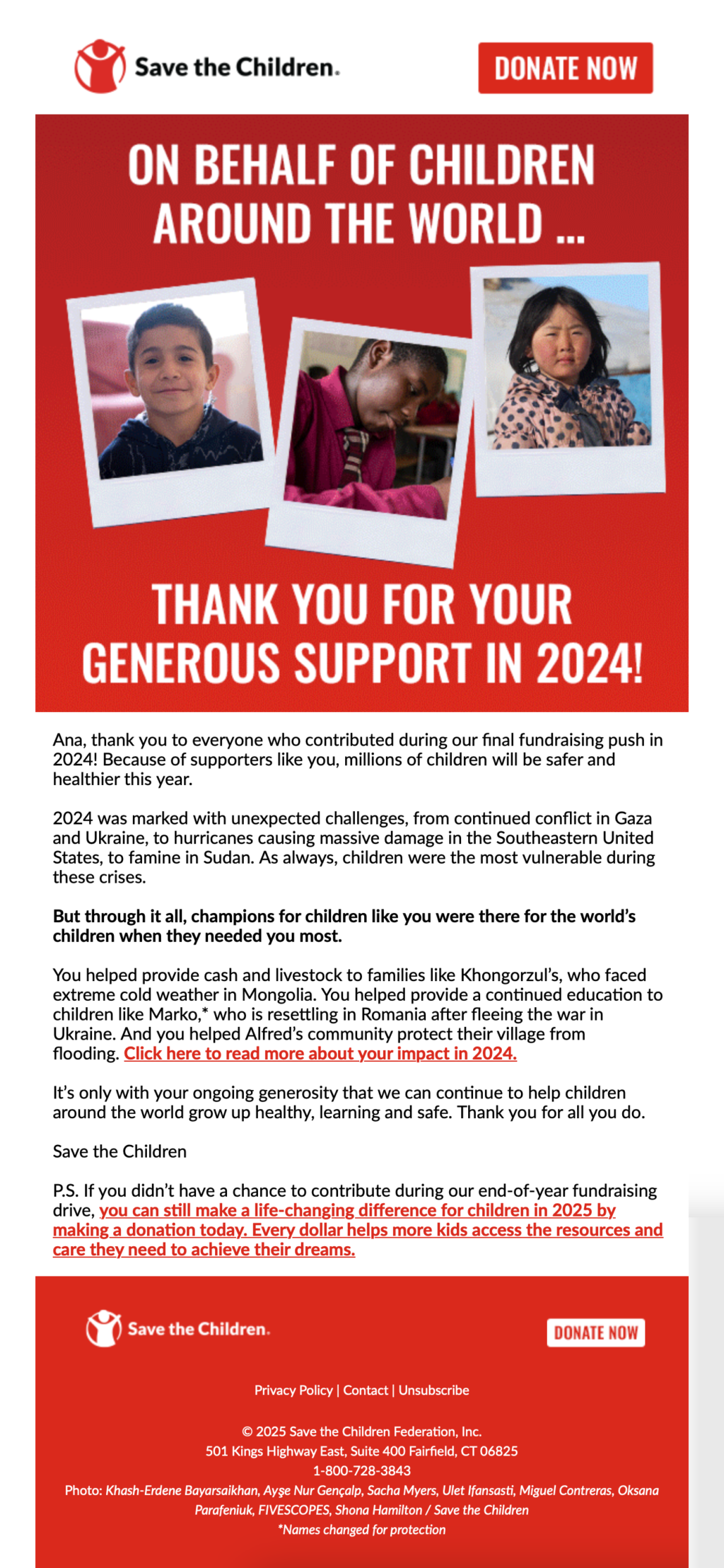 Save the Children // Email Fundraising Examples 