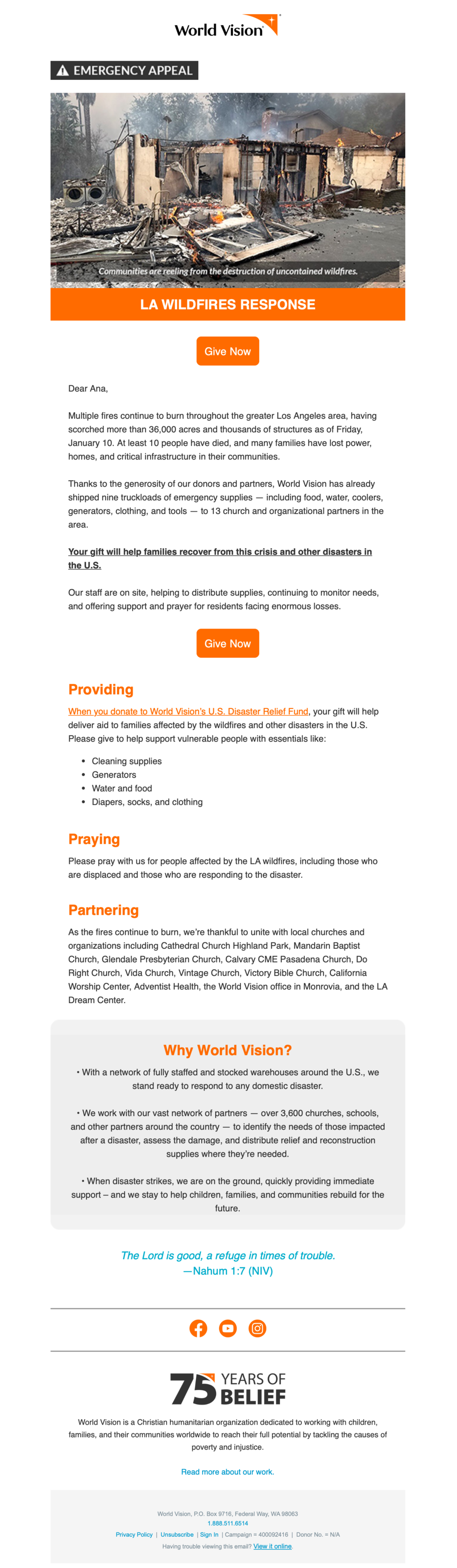 World Vision // Email Fundraising Examples 