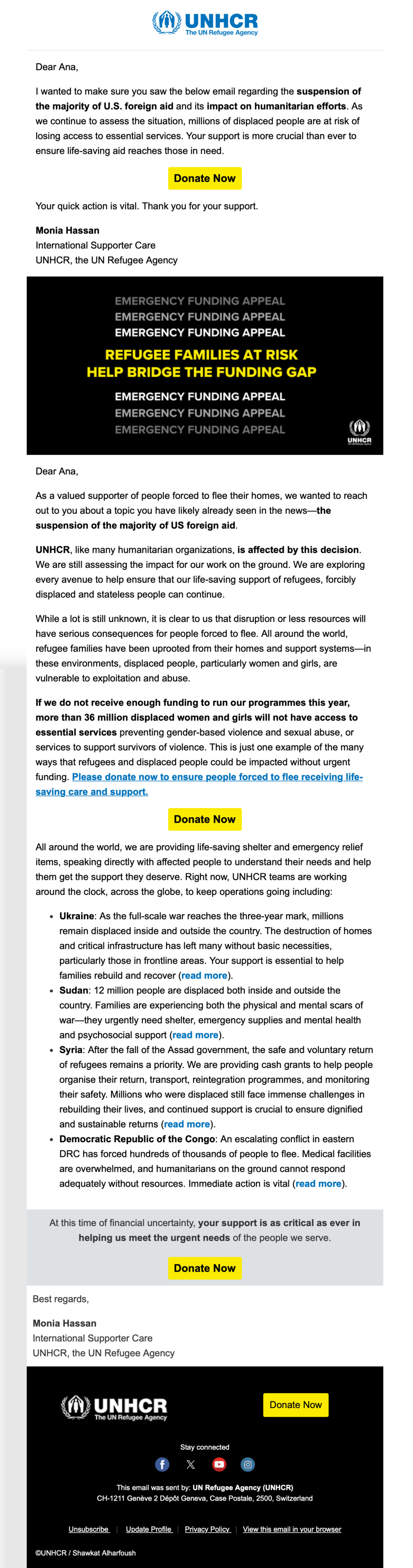 UNHCR // Email Fundraising Examples 