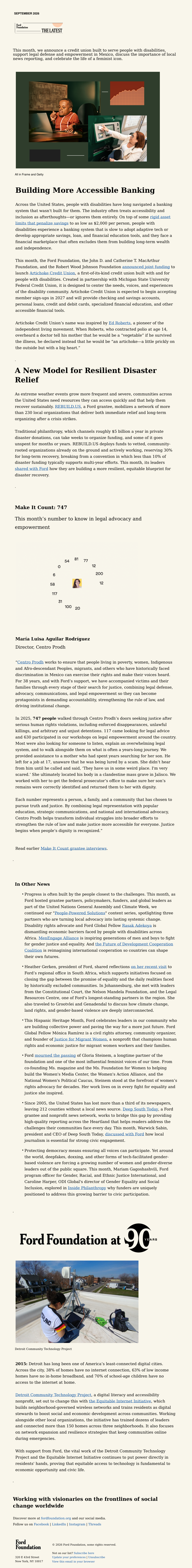 Ford Foundation newsletter about accessible banking and social change