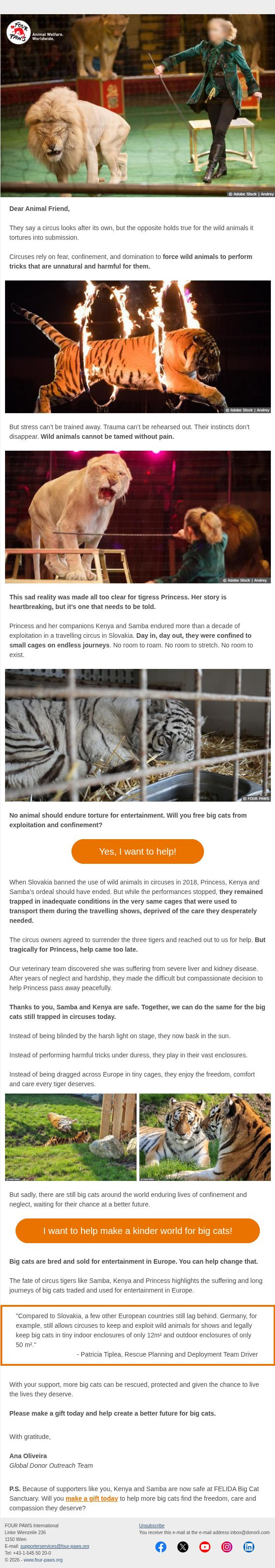 FOUR PAWS email: Princess never got her second chance.